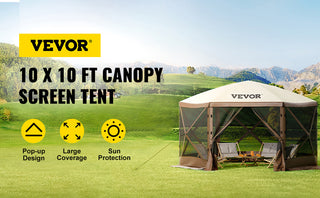 Gazebo Screen Tent 6 Sided Pop-up Camping Canopy Shelter Portable Outdoor Large Shade Tents for Lawn and Backyard Camping