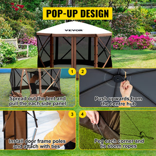 Gazebo Screen Tent 6 Sided Pop-up Camping Canopy Shelter Portable Outdoor Large Shade Tents for Lawn and Backyard Camping