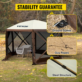 Gazebo Screen Tent 6 Sided Pop-up Camping Canopy Shelter Portable Outdoor Large Shade Tents for Lawn and Backyard Camping