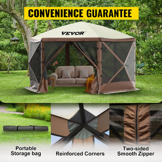 Gazebo Screen Tent 6 Sided Pop-up Camping Canopy Shelter Portable Outdoor Large Shade Tents for Lawn and Backyard Camping