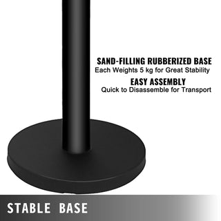 6 Pcs / Set Black Belt Stanchion Queue Posts Stand Rope Retractable Crowd Barrier Stainless Steel Crowd Control for Party