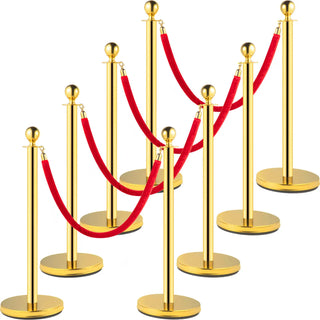 35.4 Inch Gold/Silver Crowd Control Stanchion Posts Queue Red/Black Velvet Rope Line Barriers with Stable Base for Stadium