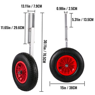 2PCS Inflatable Boat Launching Wheel 136 KG Weight Load Capacity Aluminum Frame 38CM Diameter Rubber Tire Ship Moving Tool