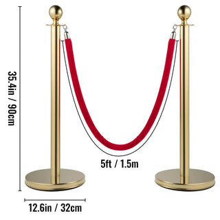 35.4 Inch Gold/Silver Crowd Control Stanchion Posts Queue Red/Black Velvet Rope Line Barriers with Stable Base for Stadium