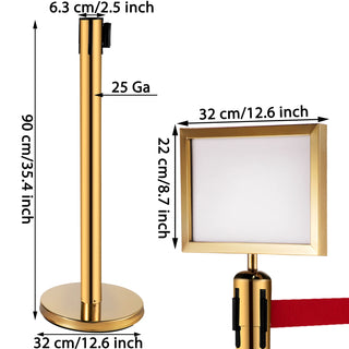 6PCS Gold Poles or 4Pcs Black Poles Crowd Control Barriers Line Dividers with One Sign Frame and Stable Weighted Base