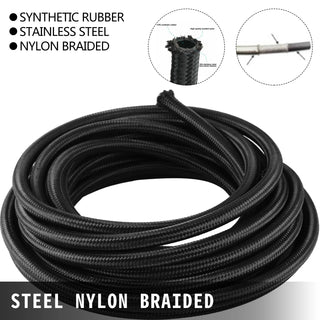 6 / 8 AN 32.8 FT Steel Nylon Braided Oil Fuel Hose Line Kit 20 PCS Hose End 1000 PSI Burst Pressure Aluminum Adapter Tool