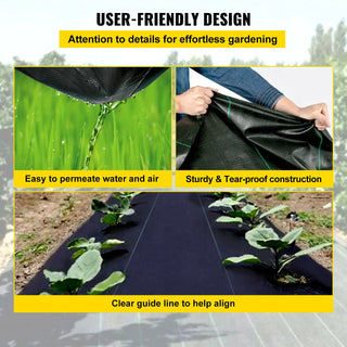 Large Weed Barrier Landscape Fabric Garden Woven Ground Cover Mat Weed Control Fabric Membrane Garden Ground Cover Black