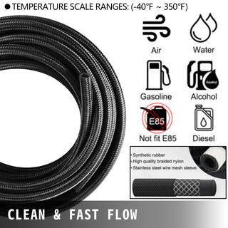 6 / 8 AN 32.8 FT Steel Nylon Braided Oil Fuel Hose Line Kit 20 PCS Hose End 1000 PSI Burst Pressure Aluminum Adapter Tool