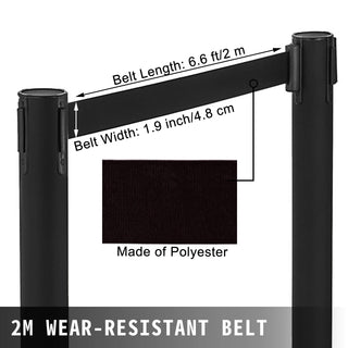 6 Pcs / Set Black Belt Stanchion Queue Posts Stand Rope Retractable Crowd Barrier Stainless Steel Crowd Control for Party