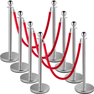 35.4 Inch Gold/Silver Crowd Control Stanchion Posts Queue Red/Black Velvet Rope Line Barriers with Stable Base for Stadium