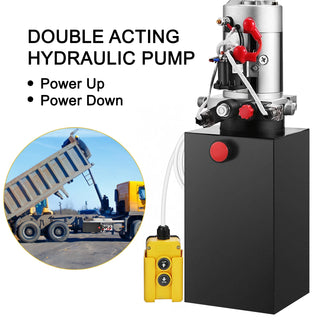 Car Jack Hydraulic Pump 12V DC Double Acting Power Unit 4-20 Quart Steel Oil Tank Dump Trailer Truck Car Lift Motor Pump