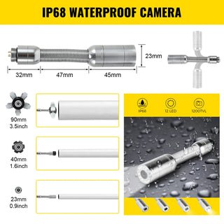 Pipe Inspection Video Camera 9in Monitor 100-300FT 8GB SD Card 23mm Waterproof IP68 Drain Sewer Duct Industrial Endoscope