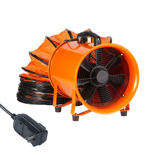 Portable Ventilator 254mm Cylinder Fan with 10m Duct Hose, 300W Strong Shop Exhaust Blower  for Sucking Dust Smoke