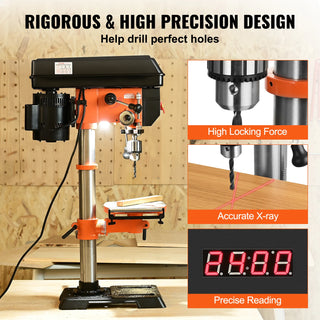 12in Benchtop Drill Press 5Amp 120V Variable Speed Cast Iron 0-45° Tiltling Worktable with Laser Work Light for Wood Metal