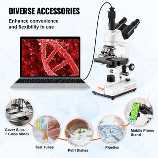 Compound Trinocular Microscope 40X-2500/40X-5000X Magnification Lab Microscope with LED Illumination & External Interface