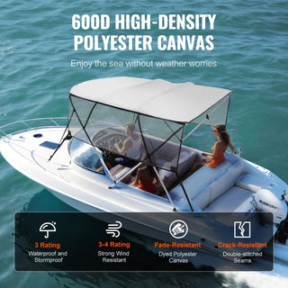 4 Bow Bimini Top Boat Cover Detachable Mesh Sidewalls Polyester Canopy Aluminum Alloy Frame For Boat