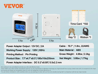 Punch Time Clock Time Clocks for Employees 6 Punches/Day Time Clock Include 102 Time Cards 1 Ink Ribbon & 2 Security Keys