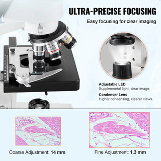 Compound Trinocular Microscope 40X-2500/40X-5000X Magnification Lab Microscope with LED Illumination & External Interface