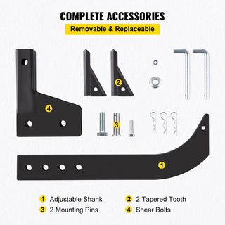 Hitch Mounted Ripper Box Scraper with 16" Shank and 4 Hole Sites & 2 Plow Tips Teeth Blade for Tractor 2 Locating Pins