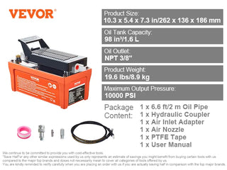 Air Hydraulic Pump 10,000 PSI 1/2 Gal Reservoir Foot Actuated Air Treadle for Auto Body Frame Machines and Pulling Post