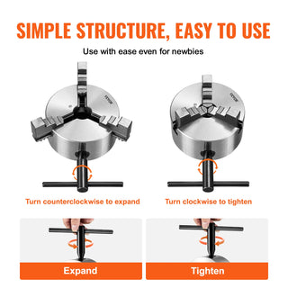 3-Jaw Lathe Chuck 100/125/160/200/250 mm Self-Centering Lathe Chuck Multiple Clamping Range for Lathe 3D Printer Machining