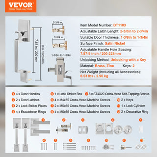 Double Door Handle Set Square Door Lever Double Door Lock Set Reversible Handle Lever Heavy Duty Double Door Handle Set