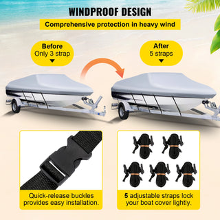 14-28 FT Boat Cover Waterproof 3 Layer Oxford Fabric All-Season Protection With Storage Bag and 5Pcs Adjustable Straps