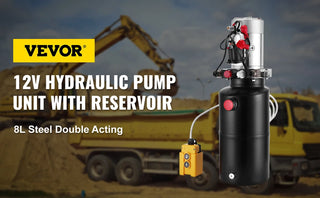 12V DC Double Acting Hydraulic Pump 8 Quart Steel Reservoir Hydraulic Pump Unit for Dump Trailers Car Lift