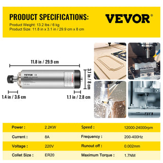 Air Cooled Spindle Motor ER20 CNC Milling Motor 2.2KW  220V 24000RPM 400 Hz for CNC Router Engraving Milling Grind Machine