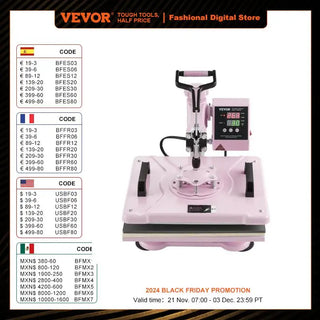 Heat Press Machine 12 x 15 inch  8 in 1 Heat Transfer Machine 360° Swing Away T-Shirt for T-Shirts/Mugs/Hats/Plates Pink