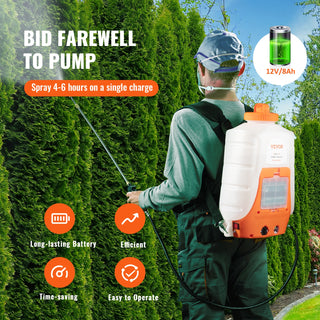 Battery Powered Backpack Sprayer Adjustable Pressure 4 Gallon Tank with 8/ 6 Nozzles 2 Wands for Weeding Spraying Cleaning