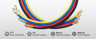 AC Gauge - AC Manifold Gauge Set for R134A R22 R12 R410A Refrigerant,Freon Gauges with 5ft Hoses, Couplers, Can Tap