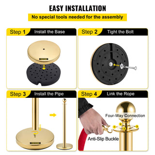 Crowd Control Stanchion Set Queue Red Velvet Rope Crowd Control Line Barriers Stable Gold Stanchion Set for Party Supplies