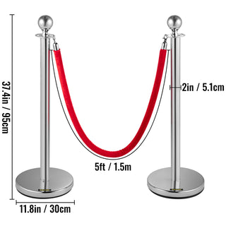 Stanchion Post with Velvet Ropes 6-Pack Crowd Control Stanchion with 3PCS 5FT Red Velvet Ropes for Events Museums Parties