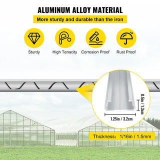 Spring Wire and Lock Channel 6.56ft Spring Wire&Aluminum Alloy Channel for Greenhouse Plastic Film/Shade Cloth Attachment