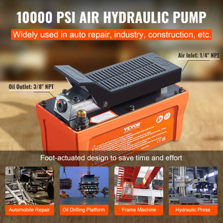 Air Hydraulic Pump 10,000 PSI 1/2 Gal Reservoir Foot Actuated Air Treadle for Auto Body Frame Machines and Pulling Post