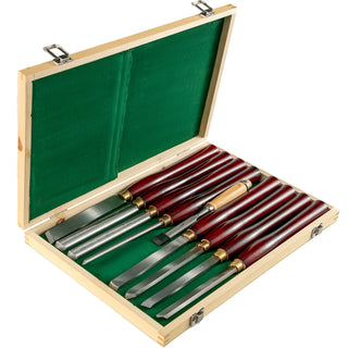 Woodworking Lathe Chisel Set 8/12 Piece Set Lathe Chisel HSS Steel Blades Wood Turning Tools Wooden Case for Storage