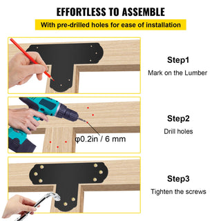 T Bracket 8PC Powder-coated Mending Plate 16 Gauge Steel Tie Flat Connector Post to Beam Bracket for Repair Wood Furniture