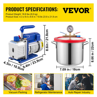 3CFM 4CFM Refrigerant Vacuum Pump W/ 1.5-5Gallon Vacuum Chamber Degassing for Household Air Conditioning, Auto Maintenance