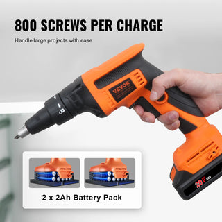 Drywall Screw Gun 20V Max Drywall Screwgun 4200RPM Brushless Cordless Drywall Gun Kit w/2 Battery Packs Built-in LED Light