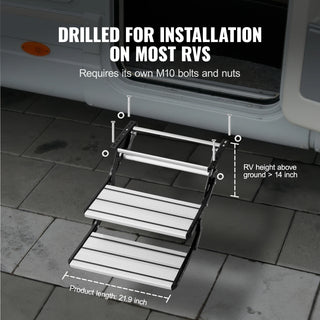 RV Steps 2-Step Manual Retractable RV Stairs Foldable 440 LBS Load Capacity Aluminum Alloy Steps Thickened Steel Plate