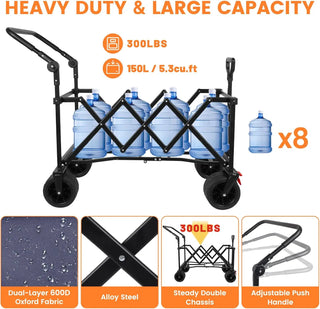 300lbs Weight Capacity,Utility Wagons Carts Heavy Duty with Removable Canopy,with Big All-Terrain Beach