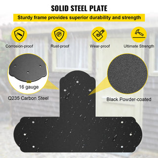 T Bracket 8PC Powder-coated Mending Plate 16 Gauge Steel Tie Flat Connector Post to Beam Bracket for Repair Wood Furniture