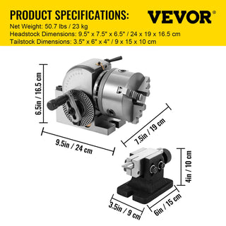 BS0 5" Dividing Head Indexing Head Semi Universal With Indexing Plates, Tailstock & 125mm 3-Jaw Chuck for Drilling Milling