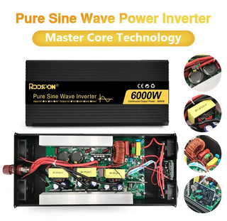 Pure Sine Wave Solar Inverter Double EU Socket 4000W 5000W 6000W DC 12V 24V 48V To AC 220V 50Hz 60Hz Voltage Power Converters