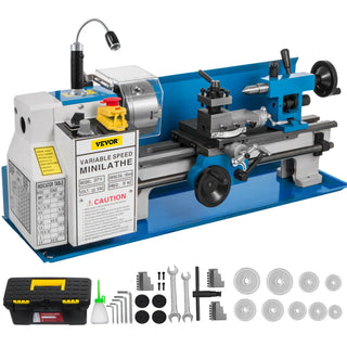 Mini Metal Lathe Machine 7"x14" 550W 180x350mm Variable Speed with 3 Jaw Chuck for Metalworking Turning Drilling Threading