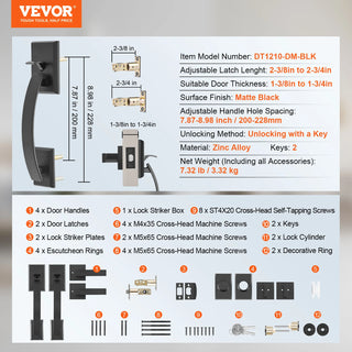 Double Door Handle Set Square Door Lever Double Door Lock Set Reversible Handle Lever Heavy Duty Double Door Handle Set