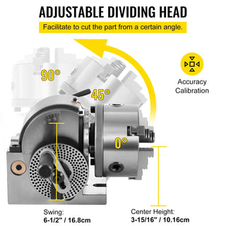 BS0 5" Dividing Head Indexing Head Semi Universal With Indexing Plates, Tailstock & 125mm 3-Jaw Chuck for Drilling Milling