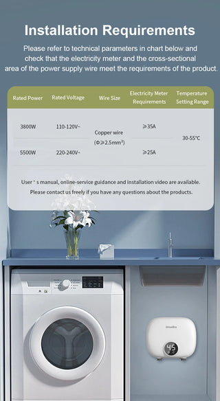 Briwellna Streamline Tankless Electric Water Heater 110V/220V Under Sink Instant Hot Water Oversink Instantaneous Water Heater