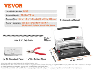 Coil Spiral Binding Machine Manual Book Maker 34-Holes Binding 120 Sheets Punch Binder with Adjustable Coil Binding Spines